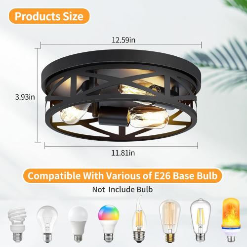 ZHU YAN 2 Pack Flush Mount Ceiling Light Fixture,3-Light Hallway Light Fixtures,13 inch Light Fixture Ceiling Mount for Kitchen Entryway Hall,E26 Base