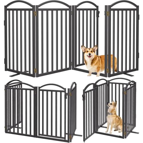 Size 80x36 Color Black Malier Metal Freestanding Dog Gates with Door, 36'' Height Outdoor Indoor Dog Fences, Extra Wide Foldable Puppy Gate for Stairs (Black, 【4 Panels with Door】 80''W × 36''H)