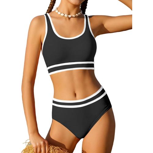Size S Girls Swimsuit Double Strap High Waist Sporty Bikini Swimsuits Swim Cover Up Skirt 3 Piece Set