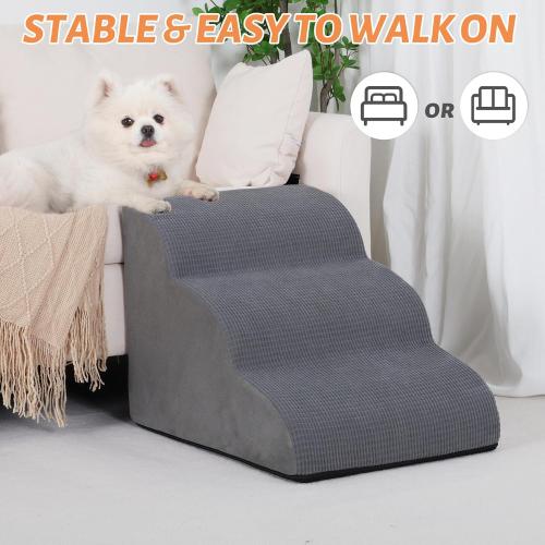 3-Step Dog Ramp and Stairs for Sofa and Chair - Non-Slip Sturdy Pet Steps for Small Dogs and Cats,15.7 H,Grey