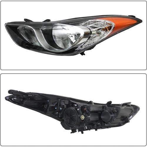 Chrome Headlights Headlamps Assembly w/Bulbs Compatible with 2011-2013 Hyundai Elantra US Built 92101-3Y000, 92102-3Y000 Direct Replacement