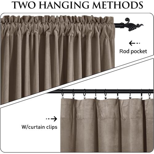 StangH Taupe Curtains 90 inches Long, Super Soft Velvet Room Darkening Window Treatment Noise Reducing Door Panels for Patio Bedroom, W52 x L90, 2 Panels