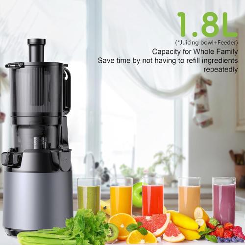 Masticating Juicer-Large Feed Chute 13cm, 250w Self Feeding Cold Press Juicer-1.6l Capacity,Slow Juicer Machines,Juice Extractor for Whole Fruits & Vegetables, Heavy Duty, Easy(