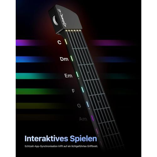 Color black Enya CYBER-G Smart Guitar With Silicone Strings, 24 Built-in Tones, Travel Silent Guitar with Speaker and Drum system,App Interactive Chord Sheets For Adults & Teens