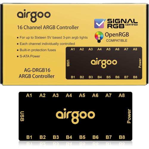 Airgoo Magnetic 16-Port Signal RGB Controller, SATA Powered ARGB Controller PC Lighting Hub for Mid & Full-Tower Cases, Compatible with SignalRGB & OpenRGB, AG-DRGB16