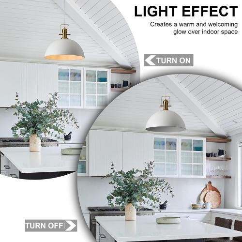 12 Inch Sandy White Farmhouse Pendant Lights for Kitchen Island Industrial Adjustable Height Vintage Dome Hanging Light Fixtures for Barn,Dining Room 1 Pack