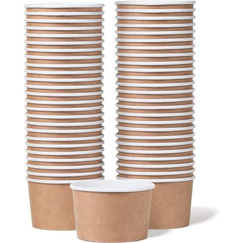 MATICAN Paper Ice Cream Cups - 50-Count 5.5-Oz Disposable Dessert Bowls for Hot or Cold Food, 5.5-Ounce Party Supplies Treat Cups for Sundae, Frozen Yogurt, Soup, Brown