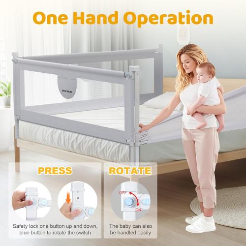 omzer Bed Rail for Toddlers - 3 Sides Safety Baby Bed Rail Guard with Child Lock, Infants Height Adjustment Queen Size Bed Rail for Toddlers,78.74X78.74X59