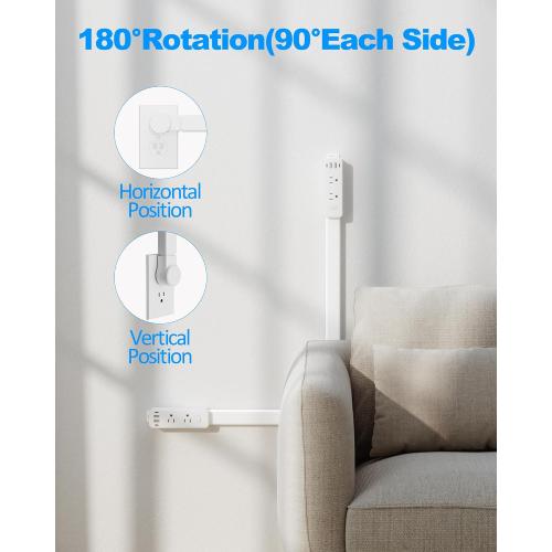 Olcorife Outlet Extender Stick, Power Strip with 6 Outlets & 4 USB Ports, Extends 22-34, Rotates 180°(90° per Side), Home Dorm Essential for Nightstand, Couch and Desk