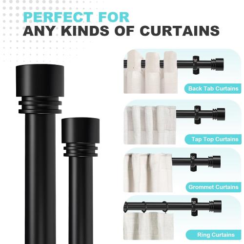 Black Extra Long Curtain Rods 240 Inches - Heavy Duty 1 Inch Adjustable Metal Drapery Rod for Large Windows, Sliding Doors, 5 Holders, Wall & Ceiling Mount, Easy Installation, Modern Design