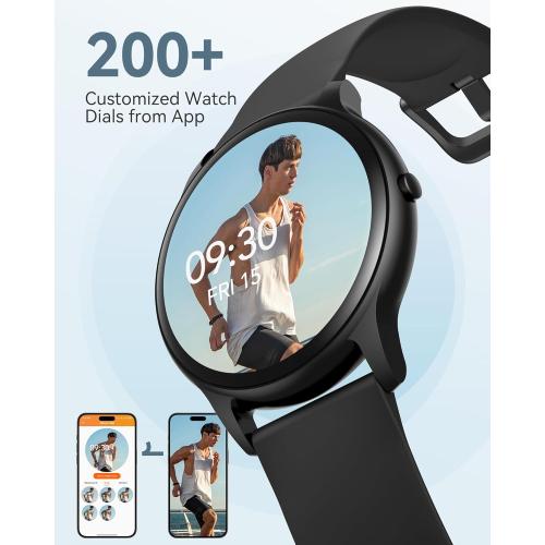 Smart Watch for Women Men, 5ATM Waterproof Smartwatch for Android and iOS Phones, Fitness Tracker Watch with 100  Sports Modes, Heart Rate Monitor Pedometer Sleep Monitor, Black