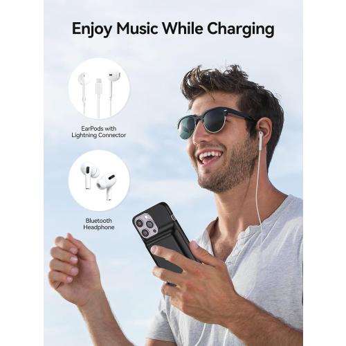 NEWDERY Battery Case for iPhone 14 Pro Max,14 Plus 10000mAh,Qi Wireless Charging,Wired Headset,Sync-Data Supported, Rechargeable Charger Cover for iPhone 14/13/12 Pro Max/14 Plus Black