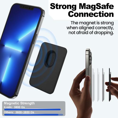 iLodn Magnetic Wallet Compatible with MagSafe for iPhone 17 16 15 14 13 12 Pro Max Air Plus Model, Mag 3 Safe Card Holder Stick on Accessories for Cell Phone & Case, Jet