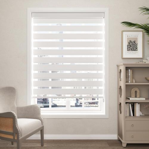Zebra Blinds for Windows (52 W x 72 H, White) Zebra Roller Window Shades, Corded Dual Layer Light Filtering Privacy for Day and Night, Light Control and Protecting Privacy for Home and Office