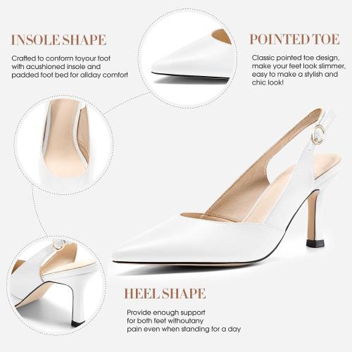 Size 8.5 Color White Rilista Women's Slingback Kitten Heels Closed Pointed Toe Wedding Party Dress Pumps Shoes
