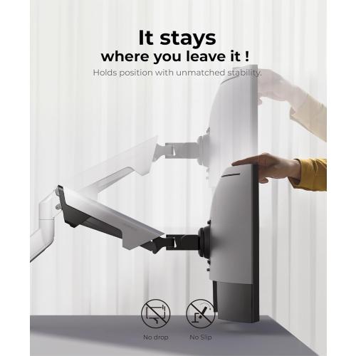 Heavy Duty Monitor Arm Desk Mount for 34-49 Inch Ultrawide Curved Monitors, Supports 14-38 lbs, Gas Spring Ergonomic Full Motion with Cable Management, Red Dot Design Awarded, White