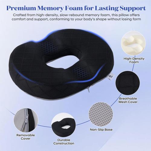 EPSCY Ergonomic Memory Foam Donut Cushion, Pressure-Reducing Seat Support for Enhanced Comfort, Ideal for Office, Car, Wheelchair, Post-Sitting Recovery & Everyday Seating, Breathable Removable Cover