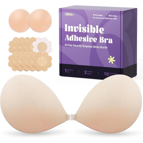 Invisible Strapless Sticky Bra Push up for Women, Ultra Adhesive Bra for Backless Dress, Cleavage Bra Lift Novelty Bras