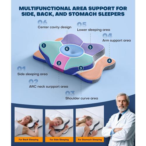 5X Pain Relief Cervical Neck Pillow for Neck Support, Ergonomic Cooling Side Sleeper Pillow for Sleeping, Odorless Contour Memory Foam Pillows, Orthopedic Bed Pillow for Side Back Stomach Sleeper