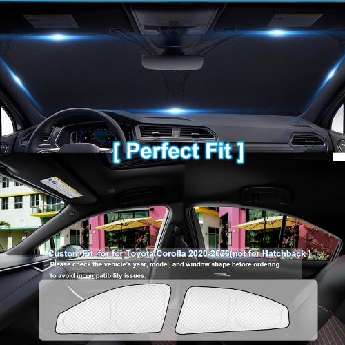 KMF 6pcs Thicken Sun Shades for Toyota Corolla 2020-2025 2026 Accessories (Not Corolla Cross), Full Car Window Covers for Windshield Side Rear, UV Block and Privacy Blackout for Camping