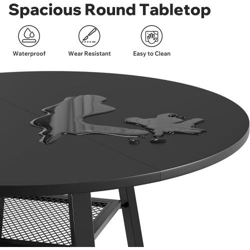 YUUIJOAA Round Dining Table for 2-4 People,42 Inch Dining Room Table,Modern Circle Kitchen Table with Storage Shelf and Metal Legs for Dining Room,Kitchen,Black (Table Only)