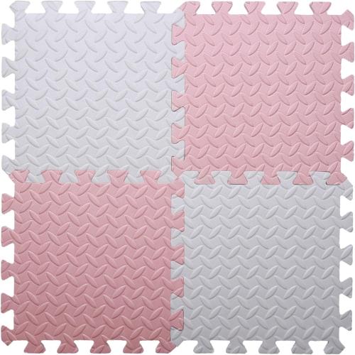 16 Tiles Foam Play Mat for Baby, Soft & Safe EVA Foam Mats for Floor, Square Baby Play Mat, Kids Foam Puzzle Floor Mat, Play Mat for Playpen(White/Loli Pink)