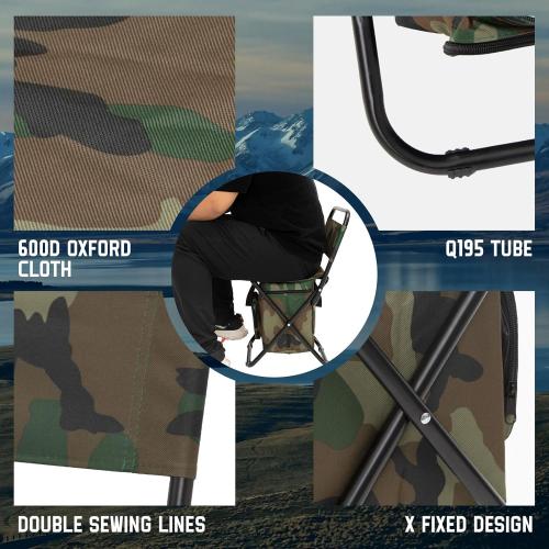 FUNDANGO Portable Fishing Chair, Lightweight Backrest Stool Compact Folding Chair with Cooler Bag for Outdoors Hiking Hunting Travel, Supports 265 Lbs
