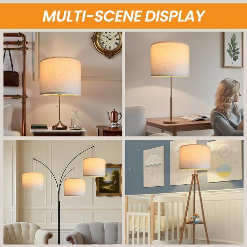 Modern Drum Lamp Shade – 11.8x11.8x13 Beige Linen Lampshade with Spider & E26 to E12 Fitter for Table and Floor Lamps