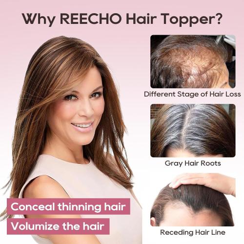 REECHO 10 Real Human Hair Topper for Women with Thinning Hair, Clip-in Crown Hairpiece for Instant Volume and Gray Root Coverage Real Hair Toppers Wiglett, Standard Base, Light Blonde