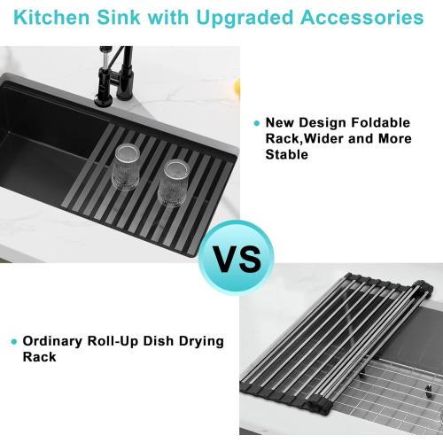 Black Undermount Kitchen Sink,16 Gauge Stainless Steel Sinks,Single Bowl Workstation Sink,Modern Kitchen Sink Offset Drain (33 X 18)