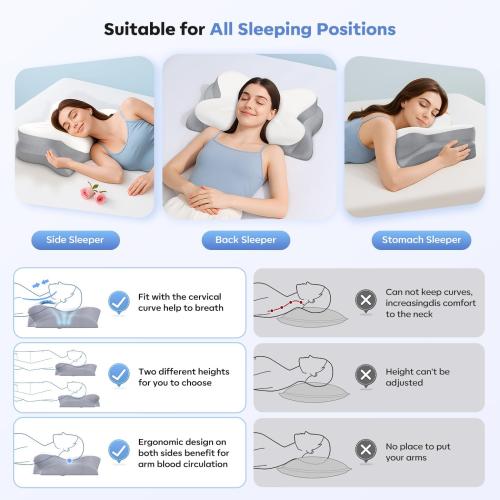 Cervical Neck Pillow, Ergonomic Memory Foam Pillows with Breathable Pillowcase, Adjustable Contour Neck Support Pillow for All Positions