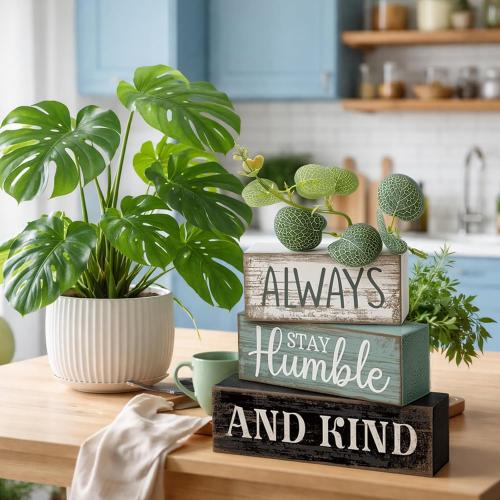 Lineshading 4 Pcs Inspirational Farmhouse Table Decor Wooden Shelves Signs
