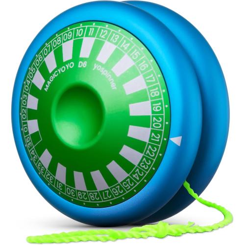 MAGICYOYO D6 Multifunctional Yoyo for Kids, Professional Finger Spin Yoyo with Responsive & Unresponsive Functions, Metal 2A Trick Yo-yo, Kids & Adults Friendly Gift Toy (Blue with Green Cap)