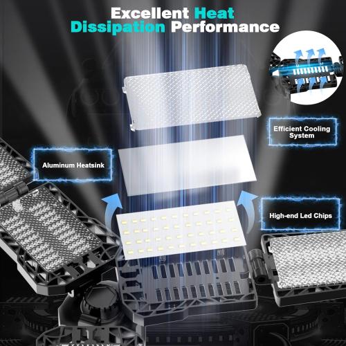 LED Garage Light, 120W, 12000LM, 3 3 Adjustable Panels, Black, Ceiling