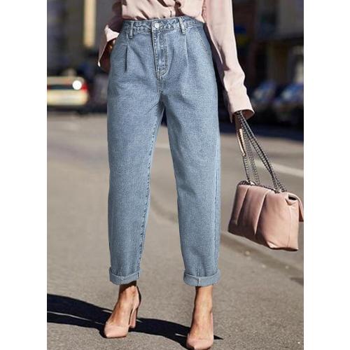 Size 4 Astylish Womens High Waisted Baggy Jeans Boyfriend Cropped Loose Denim Pants