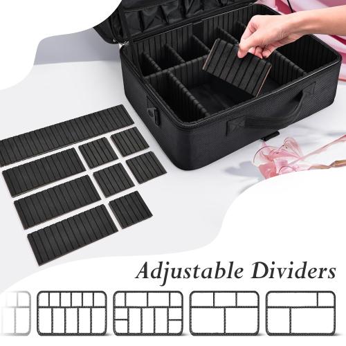 Large Makeup Bag, 17” Makeup Train Case Big Make up Nail Bag Organizer Case 3 Layers Artist Travel Organizer Box Tattoo Carrying Cases Vanity Bag with Mirror/Shoulder Strap/Attach to Suitcase
