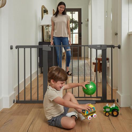 Cumbor 2 Pack 29.7-46 Baby Gate for Stairs, Mom's Choice Awards Winner-Auto Close Dog Gate for doorways, Easy Install Pressure Mounted Pet Gates indoor, Easy Walk Thru Wide Safety Gate for Dog, Black
