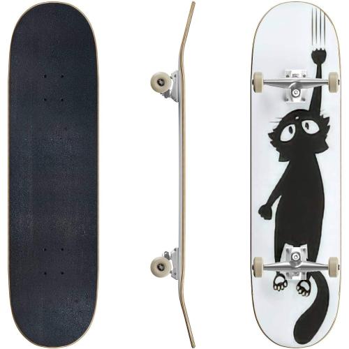 Skateboards Black cat Scratching The Wall Silhouette of Cartoon cat Climbing The Classic Concave Skateboard Cool Stuff Teen Gifts Longboard Extreme Sports for Beginners and Professionals