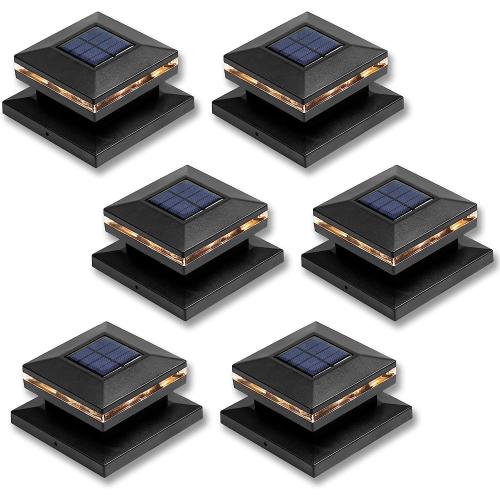 Viewsun 6 Pack Solar Post Lights, Outdoor Fence Post Cap Light Solar Powered Caps for Deck, Patio, Garden Decor, Warm White High Brightness SMD LED Lighting, Lamp Fits for 4x4 or 6x6 Wooden Posts