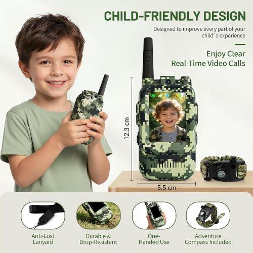 Walkie Talkie for Kids with Video: 2 Pack Rechargeable Toddler Toys with HD Camera & Voice Changer, Long Range Gift Toys for Boy & Girl Age 3-8 for Outdoor Play, Camping, 500m Range