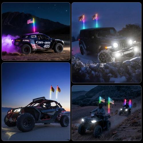 2 PCS 4FT Whip Lights with Spring Base, APP & Remote Control Led Whip Lights for Side by Side, Spiral RGB Chasing Lighted Whips with Rocker Switch, Music Led Whips for UTV ATV RZR SXS Can-Am