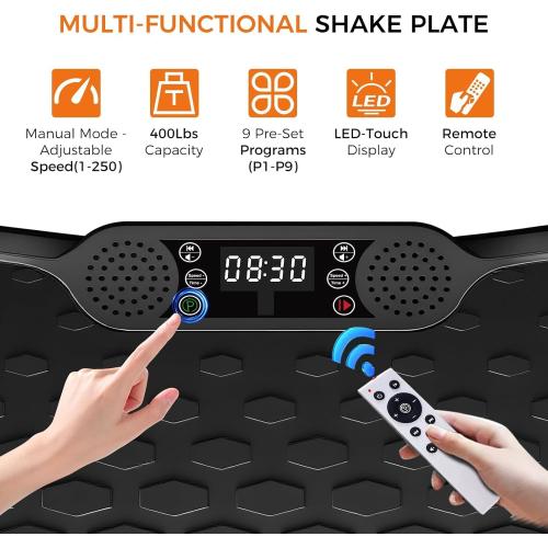 Vibration Plate Exercise Machine | Vibrating Plate for Lymphatic Drainage, 250 Speed Levels Shake Plate, 400 Lbs Capacity Full Body Workout for Home Women Men