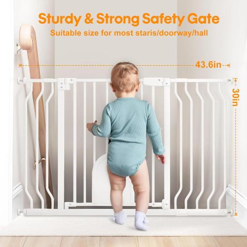 Baby Gate with Cat Door for Stairs - Baby Gate with Pet Door Auto Close 29.5-48.5 Safety Metal Dog Gate for Door Ways/Stairs/House/Walk Through with Includes 2 Extension Pieces and 4 Wall Cups