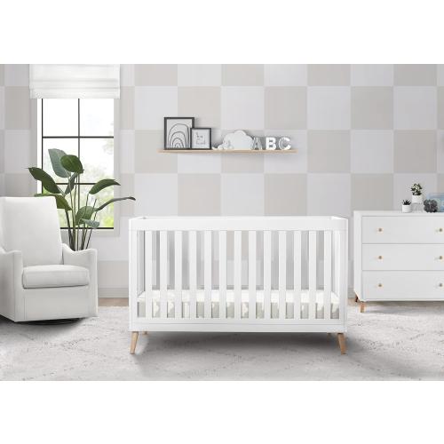 Delta Children Essex 4-in-1 Convertible Baby Crib, Bianca White with Natural Legs
