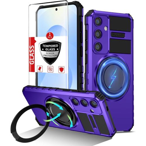 for Samsung Galaxy S25 Plus Case Magnetic Compatible with MagSafe Wireless Charging,with Screen Protector,for S25 Case Built-in Kickstand Military Grade Shockproof Heavy Duty Protection Purple