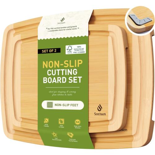 Bamboo Cutting Board Set Non Slip Feet Over Sink Brides Her Wedding Day Bridal Shower Engaged Engagement Hostess Couple Newly Wed House Christmas Married Future Mrs fiancee Unique Cool Gifts