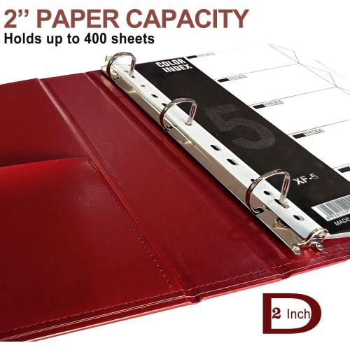 Vintage Leather 3 Ring Binder, 2 Inch D Ring, Holds 8.5 x 11 Paper Letter Size, Brass Corner Protectors, Faux Leather Cover, Professional Office & School Binder (1 Pack, Red, 2 Inch)