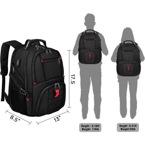 YOREPEK Large Backpack for Men, Extra Large Laptop Backpacks for Men Women, Water Resistant Travel Backpack Airline Approved Business Work Bag with USB Charging Port Fits 17 Inch Computer, Black
