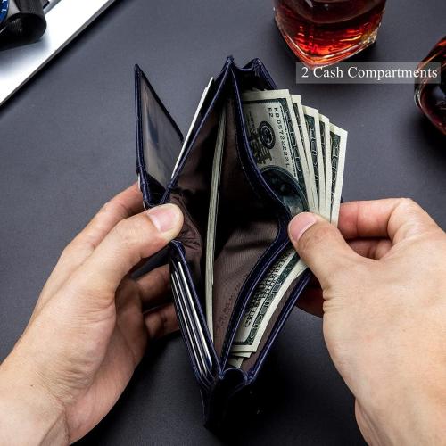 BULLCAPTAIN Large Capacity Genuine Leather Bifold Wallet/Credit Card Holder for Men with 15 Card Slots QB-027