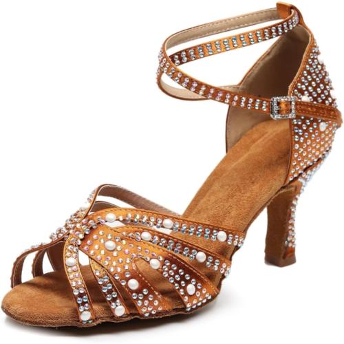 Size 9 Danceand Sway Women’s Rhinestone Salsa Latin Dance Shoes Ballroom Satin Dance Shoe Bachata Practice Dancing Shoes